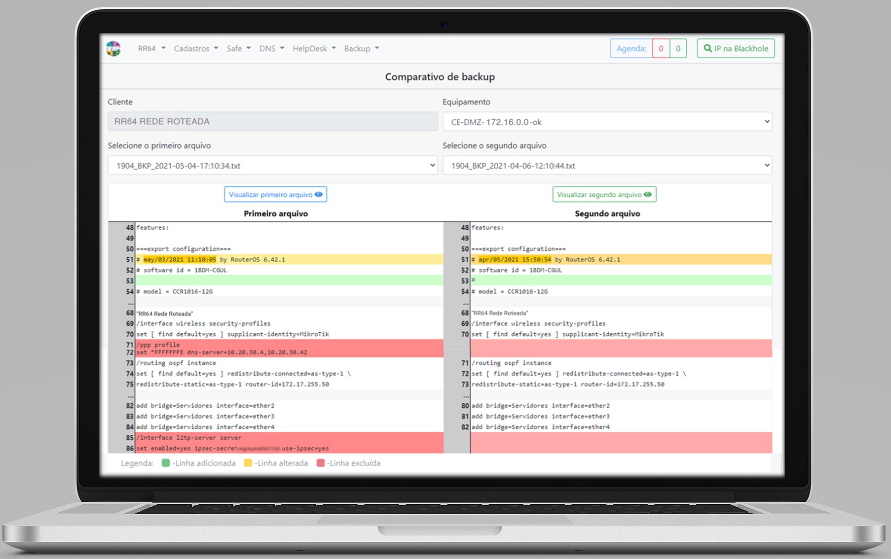 Informações sobre a consulta de backups na plataforma da SR64